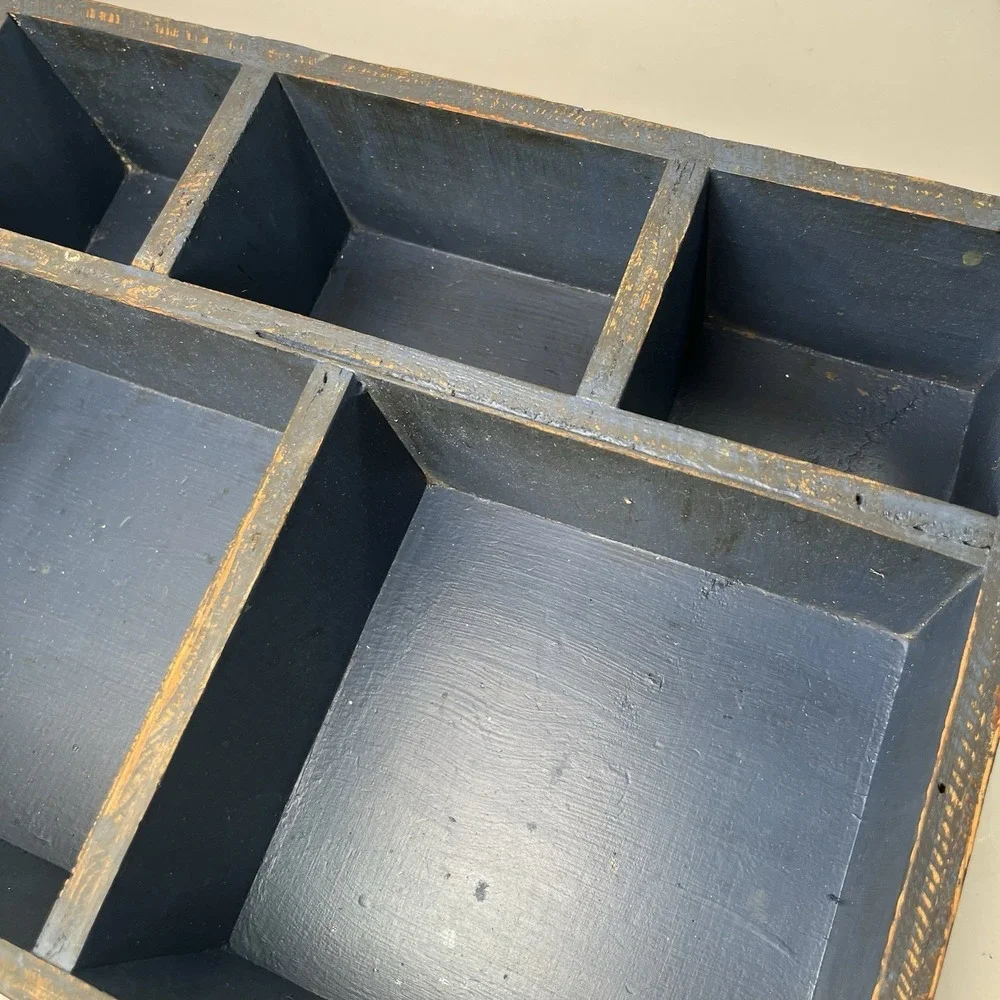 Rustic Wooden Desk Organizer Tray Distressed Navy Blue Wall Hanging Cottagecore